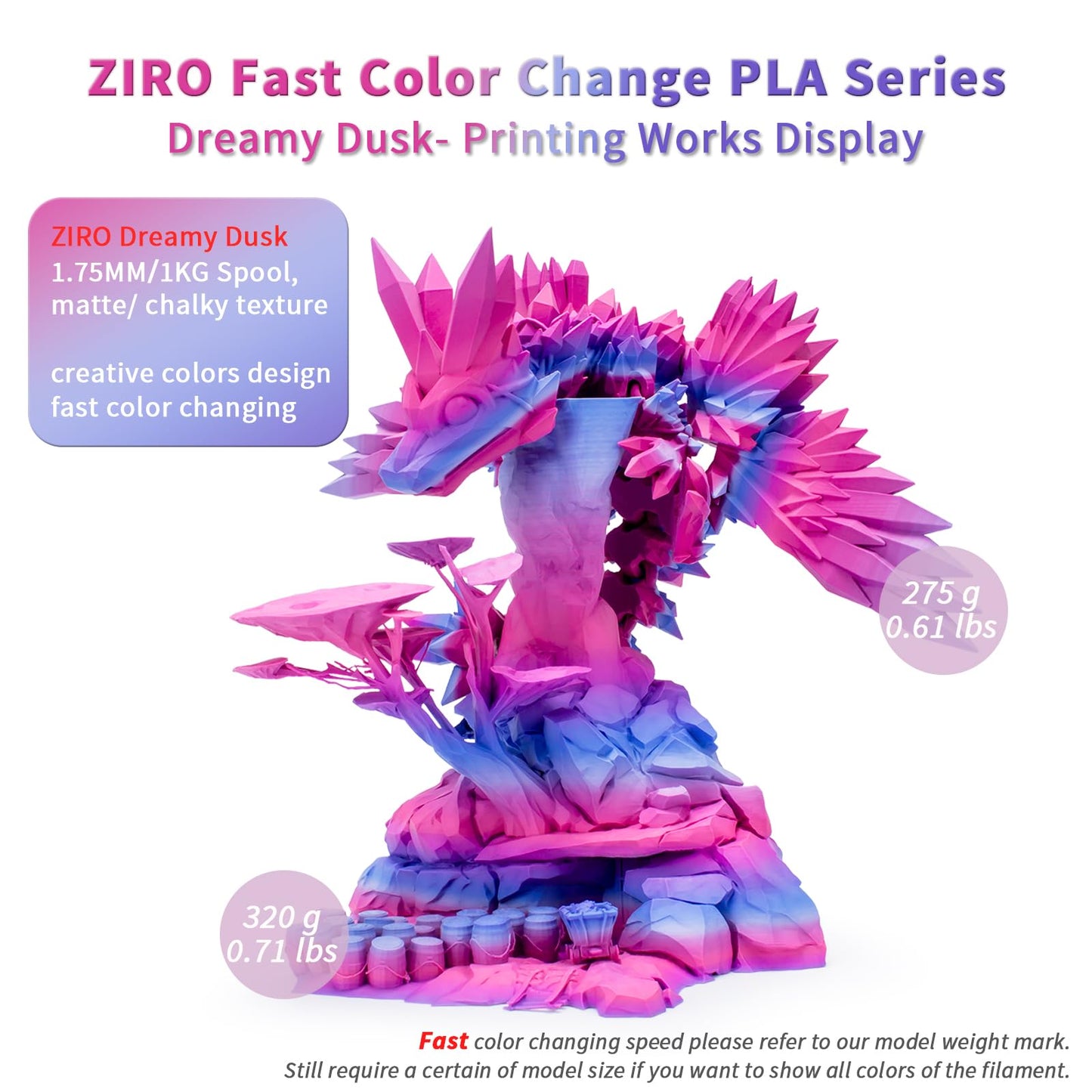 ZIRO Matte Gradient PLA Filament 1.75mm, Matte Multicolor 3D Printer Filament, Fit Most FDM 3D Printers, Dimensional Accuracy +/-0.03mm, 1KG Spool, Dreamy Dusk