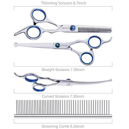 CADABY 5 in 1 Dog Grooming Scissors with Safety Round Tips,Dog Grooming Scissors Kit, 4CR Stainless Steel Professional Pet Grooming Shears for Dog, Cat,Sharp and Durable