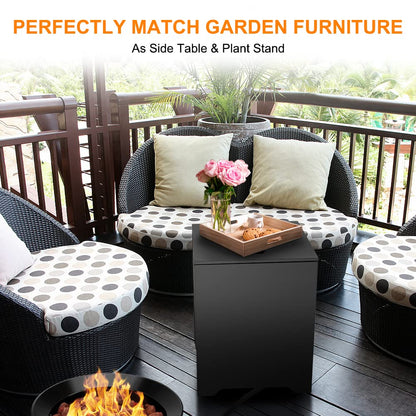 CAMPLUX Propane Tank Cover Table, 20 LB Propane Tank Storage Box, Stainless Steel 15.7” Outdoor Cylinder Hideaway Table for Gas Fire Pit and Gas Griddle, Black