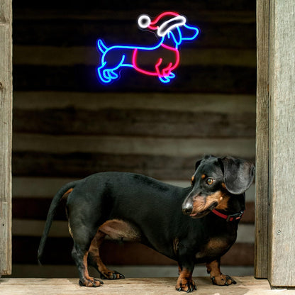 Dachshund Neon Sign Christmas Hat Neon LED Sign Weiner Dog Neon Lights for Bedroom Puppy LED Sign Animal Wall Art Cute Dog Neon Light Up Sign for Pet Shop Party Decor Christmas Gift