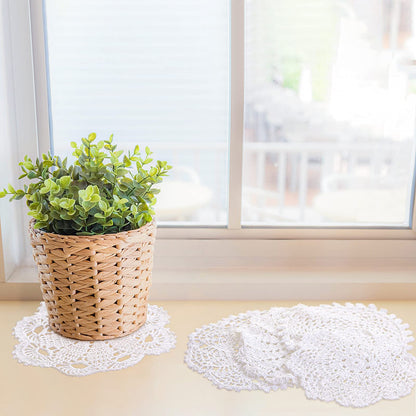 Chuangdi 8 Pieces 6 to 8 Inch Crochet White Lace Doilies for Tables Handmade Round Lace Placemat Rustic Table Coasters Decors for Kitchen Dining Room Party Dressers Dream Catcher Decoration(White)