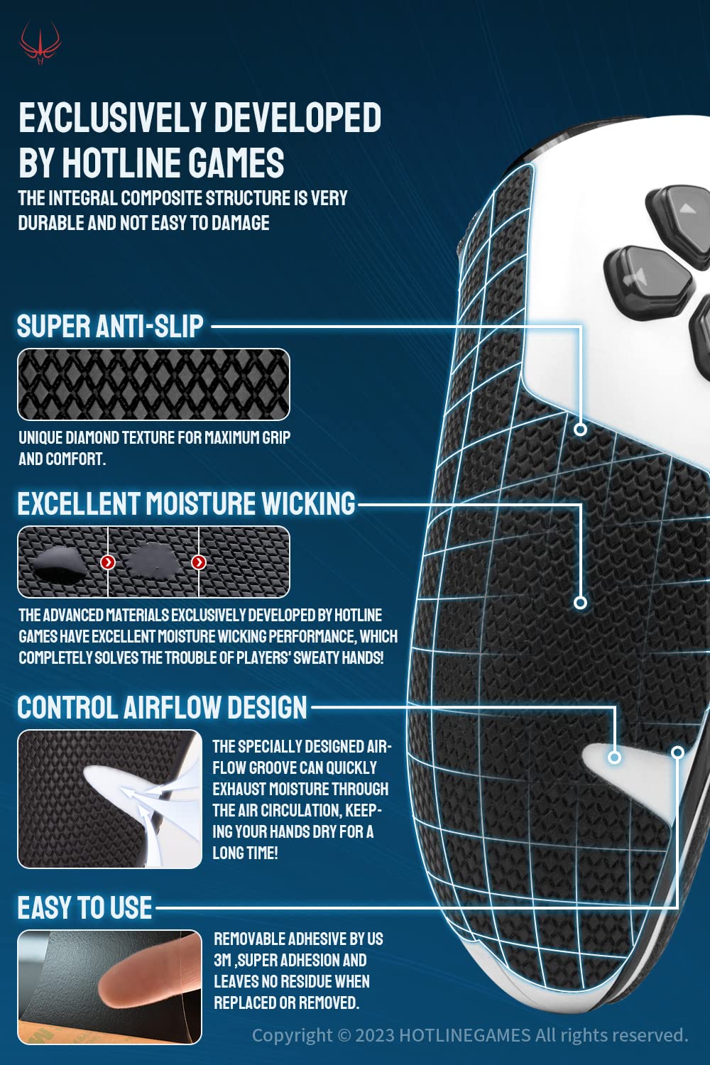 HOTLINEGAMES Controller Grips Compatible with PS5 Dualsense Edge, PlayStation 5 Controller Accessories, Skin Kit, Anti-Slip Grip Tape, Sweat-Absorbent, Easy to Apply (Handle Grips)