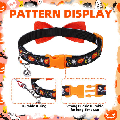 PUPTECK Halloween Bowtie Dog Collar with Bell 2 Packs, Adjustable Breakaway Puppy Collar, Sweet Gift for Small Dogs Pets, 11.8-15.7 in