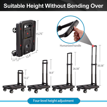 Folding Hand Truck, Lightweight Hand Truck Dolly Foldable,Luggage cart with 4 Rotate Wheels, Utility Cart with Adjustable Handle,Collapsible Dolly for Moving Travel Shopping Airport Office