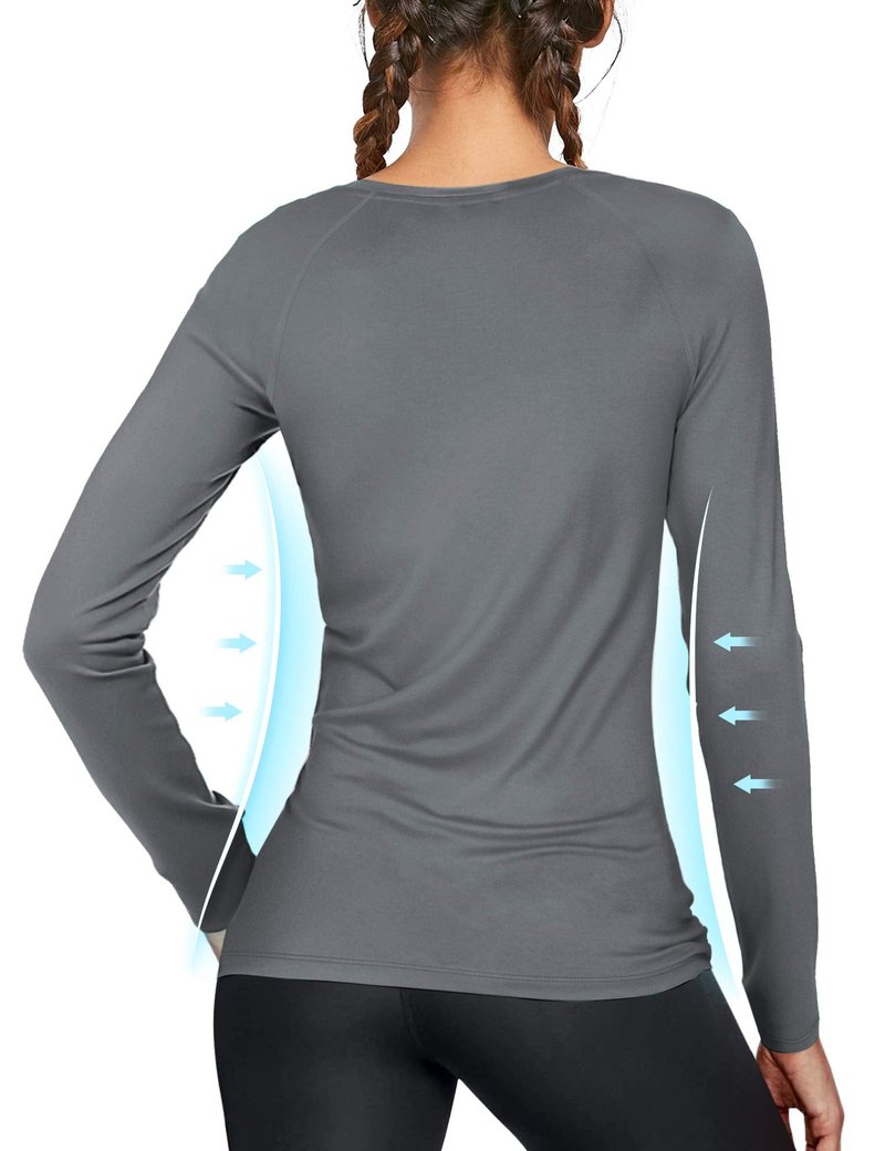 isnowood Womens Long Sleeve Rash Guard, UV UPF 50+ Sun Protection Shirts, Quick Dry Lightweight Tops for Swimming Workout Hiking Running Gray