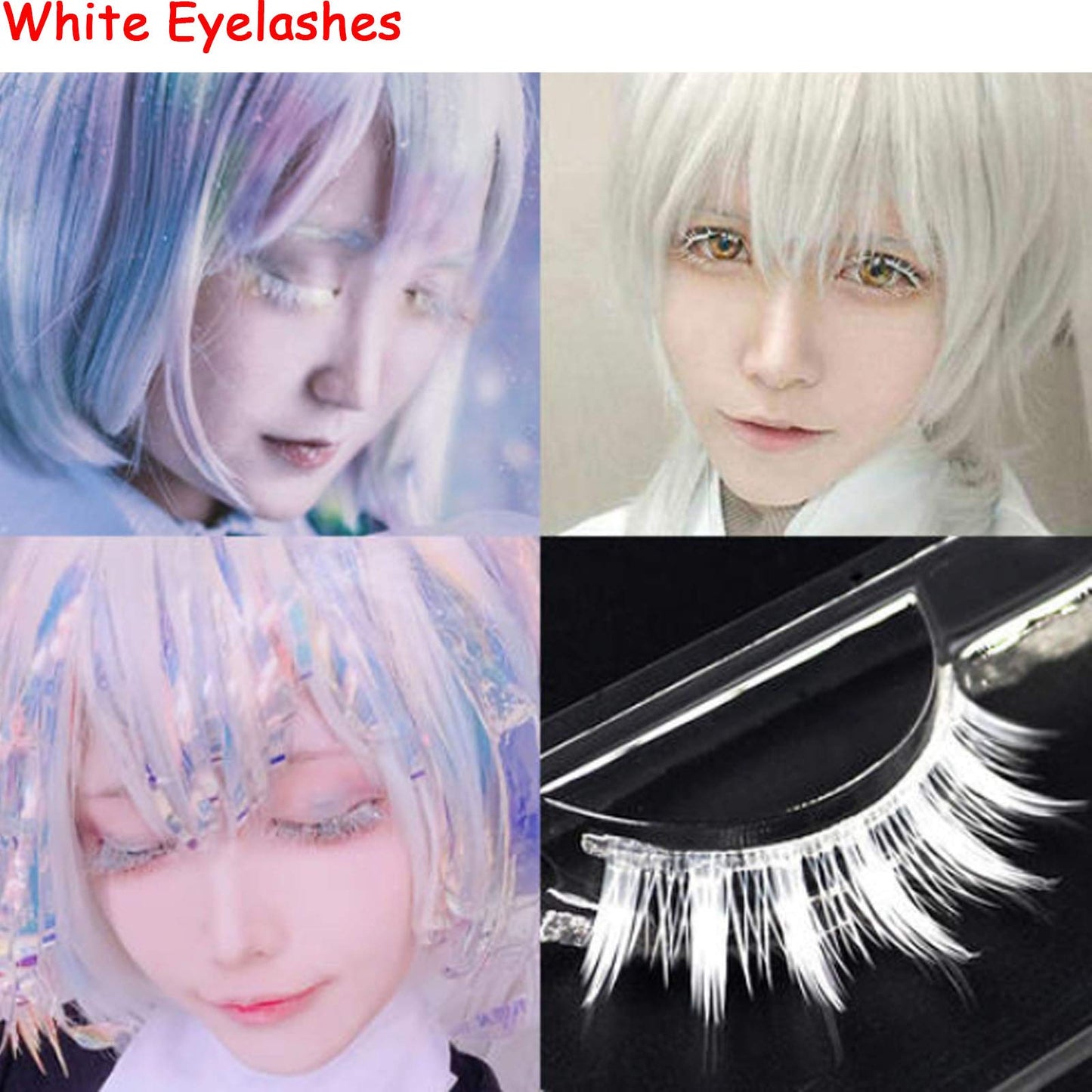 outopen White False Eyelashes Halloween White Eye lashes Extension Tools Anime Cosplay Makeup Natural Looking Masquerade Party Eyelashes (A01-White 2 Pairs(Upper&Bottom))