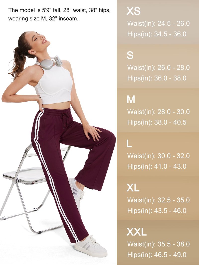 Tapata Women's 34" Inseam Tall Track Pants Loose Straight Leg Jogging Sweatpants Warm-Up Sports Athletic Running, Burgundy, XXL