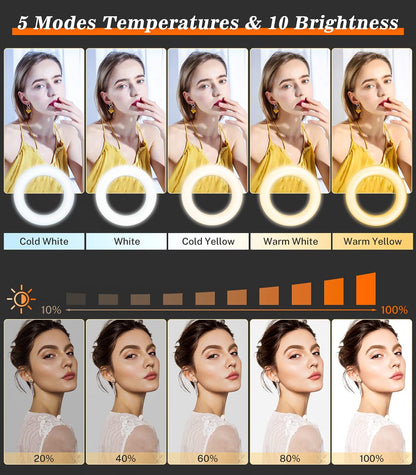 GerTong 5'' Laptop Selfie Ring Light with Stand, Mini Desk LED Phone Ring Light with Dimmable 5 Modes 10 Brightness Level for Makeup Streaming Webcam, All in one Stand Compatible with Smartphone