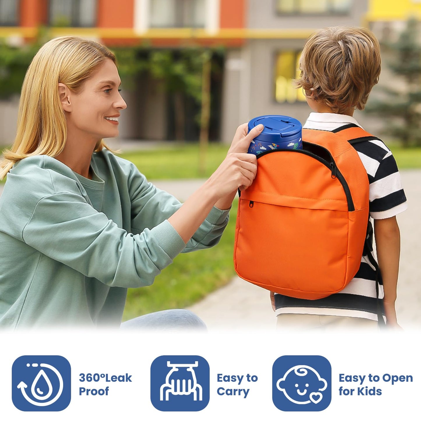 14oz Insulated Vacuum Food Jar with Buckle Lid,Soup Thermo for Hot Food Kids,Wide Mouth Leakproof Stainless Steel Lunch Container with Spoon-Dinosaur