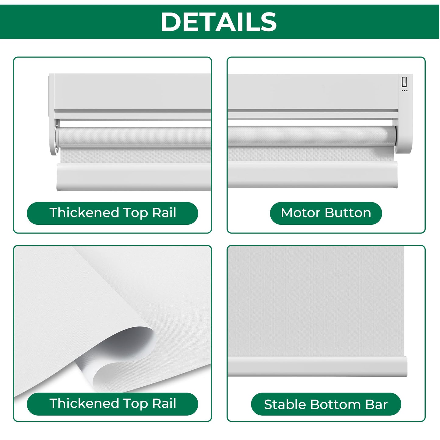Allesin Motorized Roller Blinds with Remote Control for Windows, Blackout Smart Roller Shade, Battery Powered Electric Smart Blind (White,H72 x W31)