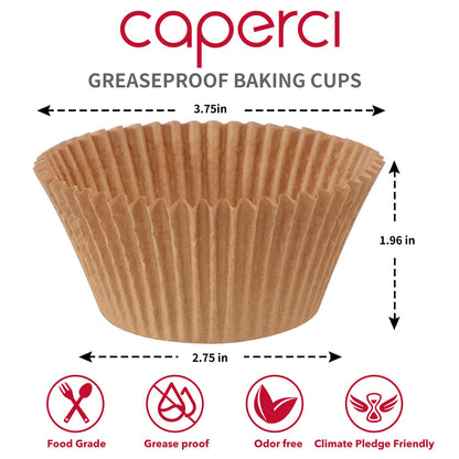 Caperci Jumbo Cupcake Liners Natural Muffin Baking Cups 300-Count, No Smell, Food Grade, Upgraded Grease-Proof Paper (Natural)