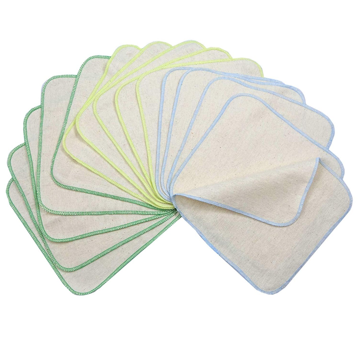 avo + cado Organic Cotton Single Layer Flannel Washcloths - Pack of 15 - Reusable Baby Washcloths to Replace Wet Wipes - Small Washable Mini Cotton Wipes (Colour: Green)