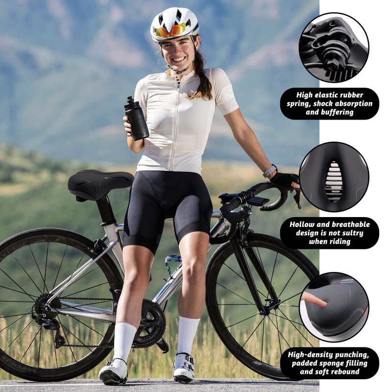 Bike Seat Cushion, Comfort Wide Bike Saddles with Dual Shock Absorption Balls for Men Women, Bicycle Seat Replacement Accessory Fit for Mountain or Road Bikes