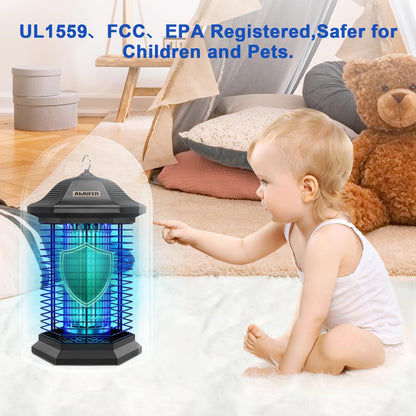 AMUFER Bug Zapper Outdoor, Electric Mosquito Zapper with 18W Power & 4400V Instant Grid, Insect Control Efficiency Increased 100%, Coverage of 1/2 Acre, Fly Trap Perfect for Patio, Backyard, Home