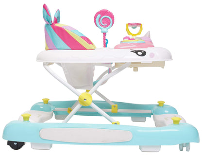 MyChild Unicorn 2-in-1 Walker Rocker, Pink Rainbow - Activity Center Baby Walker - Easy fold Frame for Storage - 6 Months + Anti Fall Blocks for Extra Safety and 3 Height Adjustment.