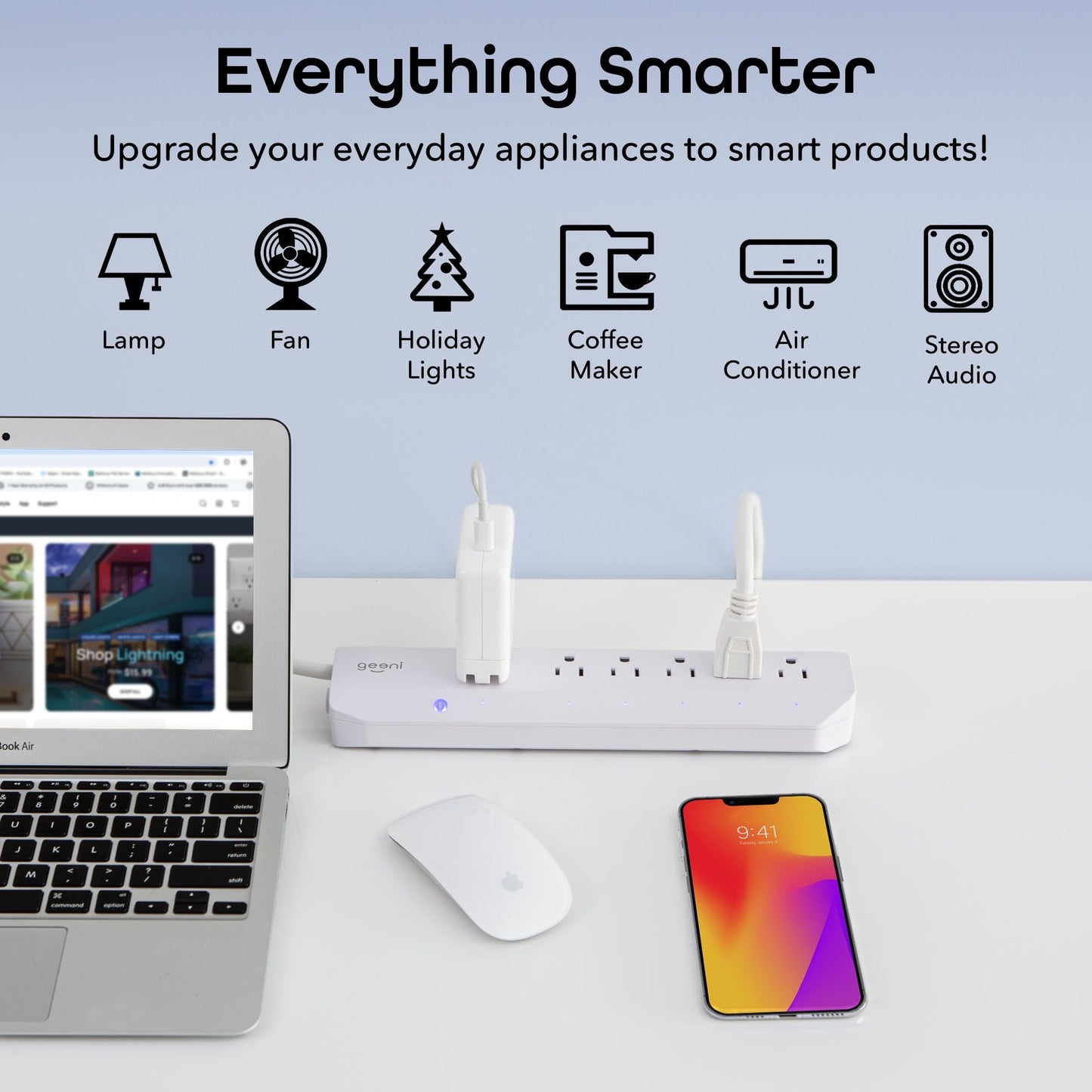 Geeni Smart Surge Protector 6-Outlet Power Strip – Wi-Fi Enabled with Voice Control (Alexa, Google Assistant), Surge Protection, 3ft Extension Cord, Remote Access