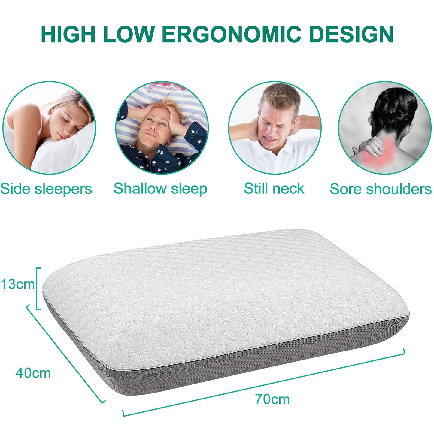 Fityou Memory Foam Pillow for Side, Stomach and Back Sleepers, Ergonomic Neck Pillow for Deep Sleep, with Cooling, Washable Case