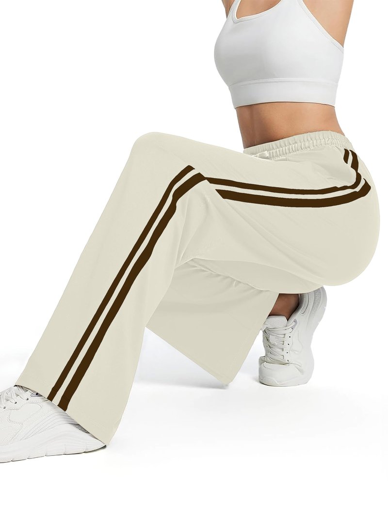 Tapata Petite Women's 28" Inseam Casual Pants Track Athletic Sweatpants Warm Up Loose Side Stripe Street Slacks, Beige, S