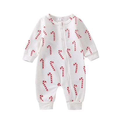Twopumpkin Newborn Baby Girl Boy Christmas Outfit Plaid Long Sleeve Romper One Piece Zipper Jumpsuit Fall Winter Clothes (A-Santa gifts,6-12 Months)