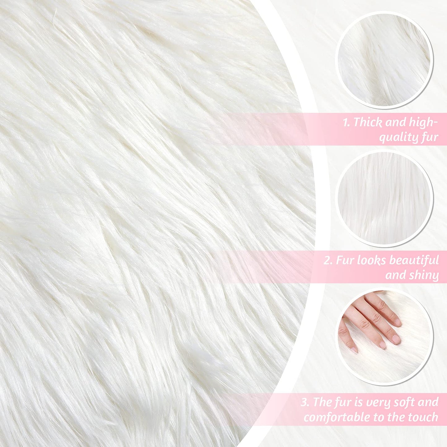Tatuo 60 x 18 Inch White Faux Fur Fabric Halloween Fluffy Fuzzy Craft Fake Fur Cuts Shaggy Synthetic Plush Patch Sewing DIY Winter Christmas Costume Gnome Beard Miniature Dolls Rugs Mats Gift
