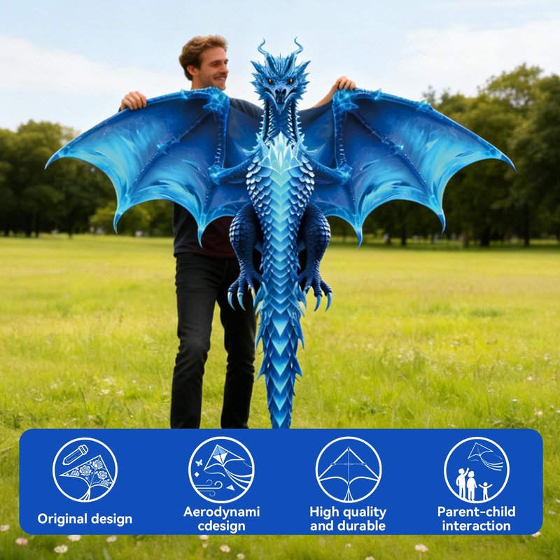 FejoHify Large Dragon Kite for Kids and Adults, Easy to Fly with 300ft String, Perfect for Beach, Park, Outdoor Activities, Gift for Boys Girls (Ice)