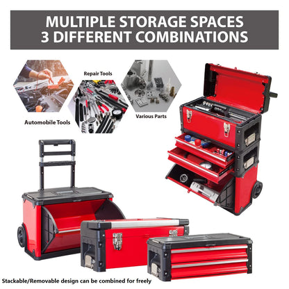 BIG RED TRJF-C305ABD Torin Garage Workshop Organizer: Portable Steel and Plastic Stackable Rolling Upright Trolley Tool Box with 3 Drawers, 20.5" L x 12.6" W x 28.4"
