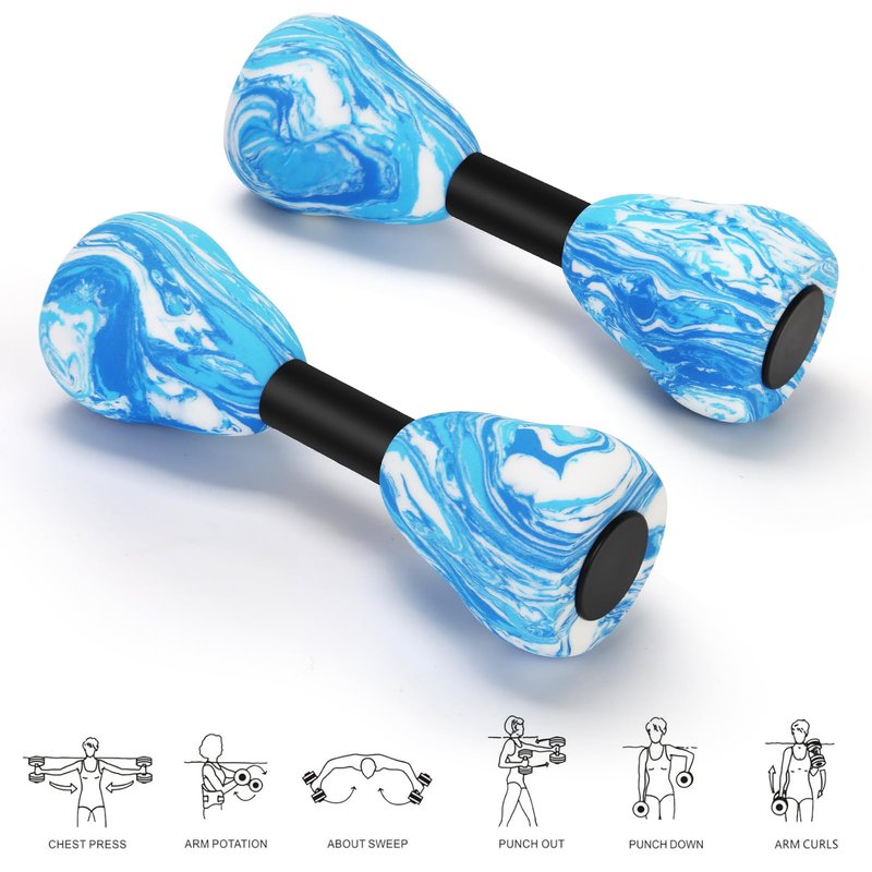 Camouflage Aquatic Dumbbells,2Pcs Foam Water Weights Aerobic Exercise Fitness Equipment Dumbbells, Pool Resistance Swimming Training for Adults/Kids/Men/Women Weight Loss, Beginner Swimming Training (Blue)