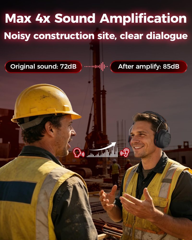 Electronic Hearing Protection with 4X Sound Amplification Earmuffs, Gel Bluetooth 6.0 Ear Protection Ear Muffs, 30dB NRR with Rechargeable 120H Playtime Earmuffs for Workshops, Mowing, Shooting Range