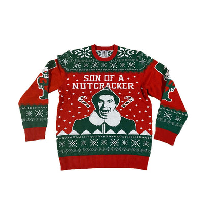 Bioworld ELF Movie Men's Son of a Nutcracker Ugly Christmas Sweater Holiday Knit Pullover (Large) Red
