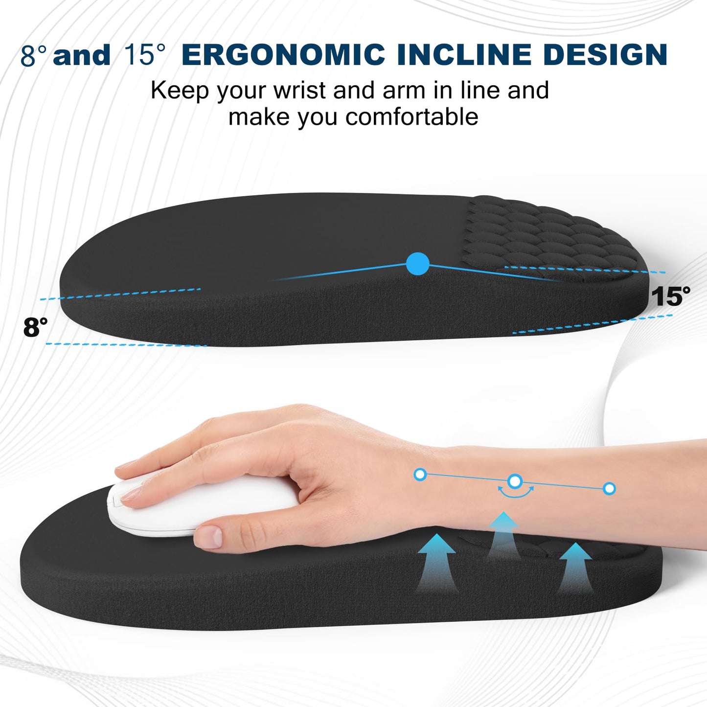 Hasinart Ergonomic Mouse Pad Wrist Rest with Massage Design, Space-Saving Mousepad Wrist Support, Memory Foam Wrist Rest with Non-Slip PU Base for Computer Desk, Black