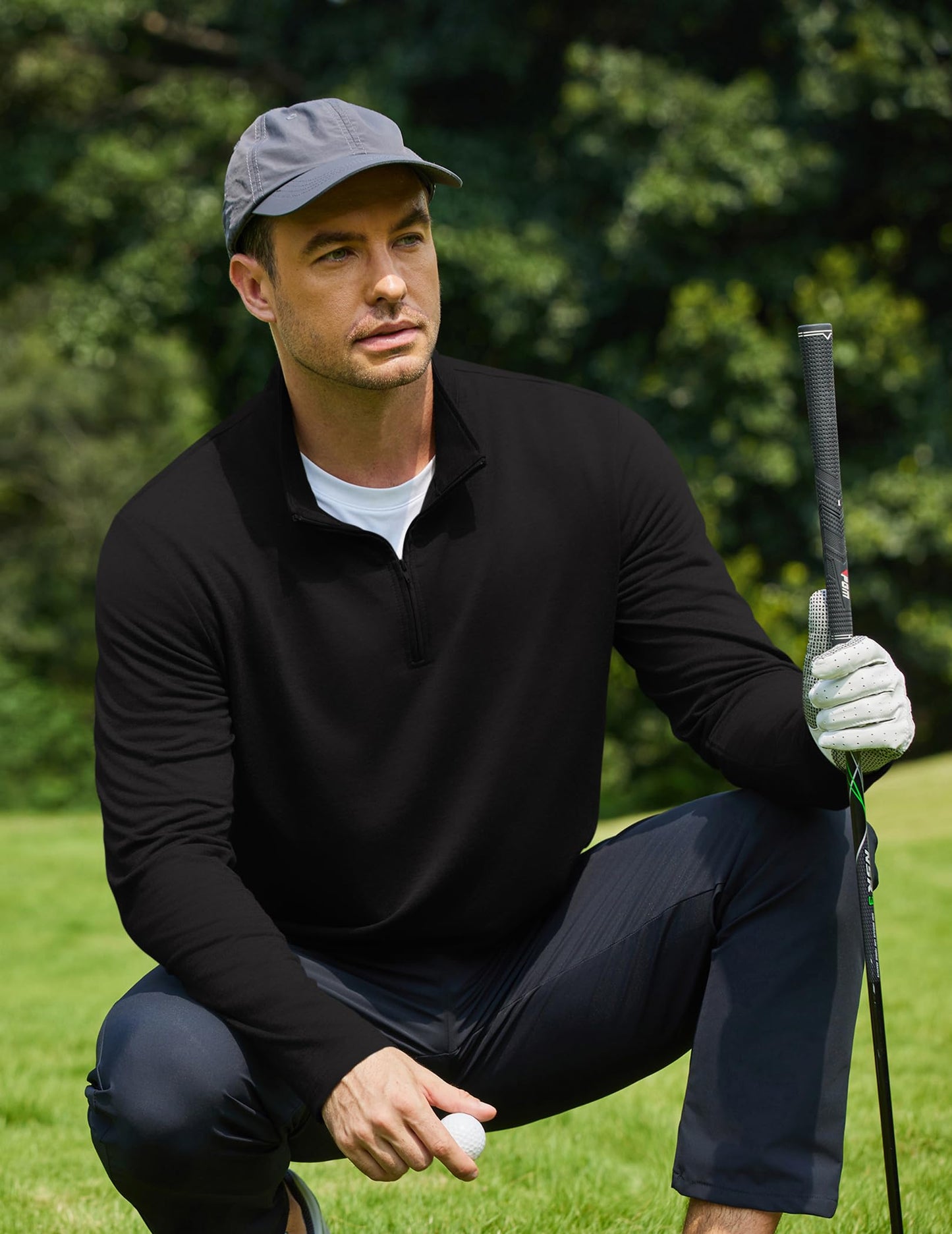 COOFANDY Men's Quarter Zip Pullover Sweatshirt Mock Neck Golf Shirts Casual Long Sleeve Shirt Black