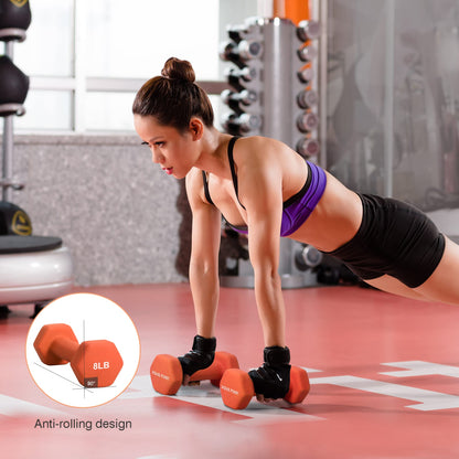 Dumbbell Hand Weight Pairs – Neoprene Dumbbell Exercise & Fitness For Home Gym Equipment and Adjustable Dumbbell Sets–Non-Slip, Color Coded Hex Shaped Free Weights For Women,Men 2LB 3LB 5LB 8LB 10LB Pounds