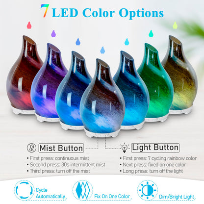 Essential Oil Diffuser 120ML Glass Ultrasonic Aromatherapy Oil Diffuser-Aroma Humidifier Glass Diffuser,7 Color Changing Light Waterless Auto-Off-Ultra-Quiet for Sleeping Yoga Home Office and Spa