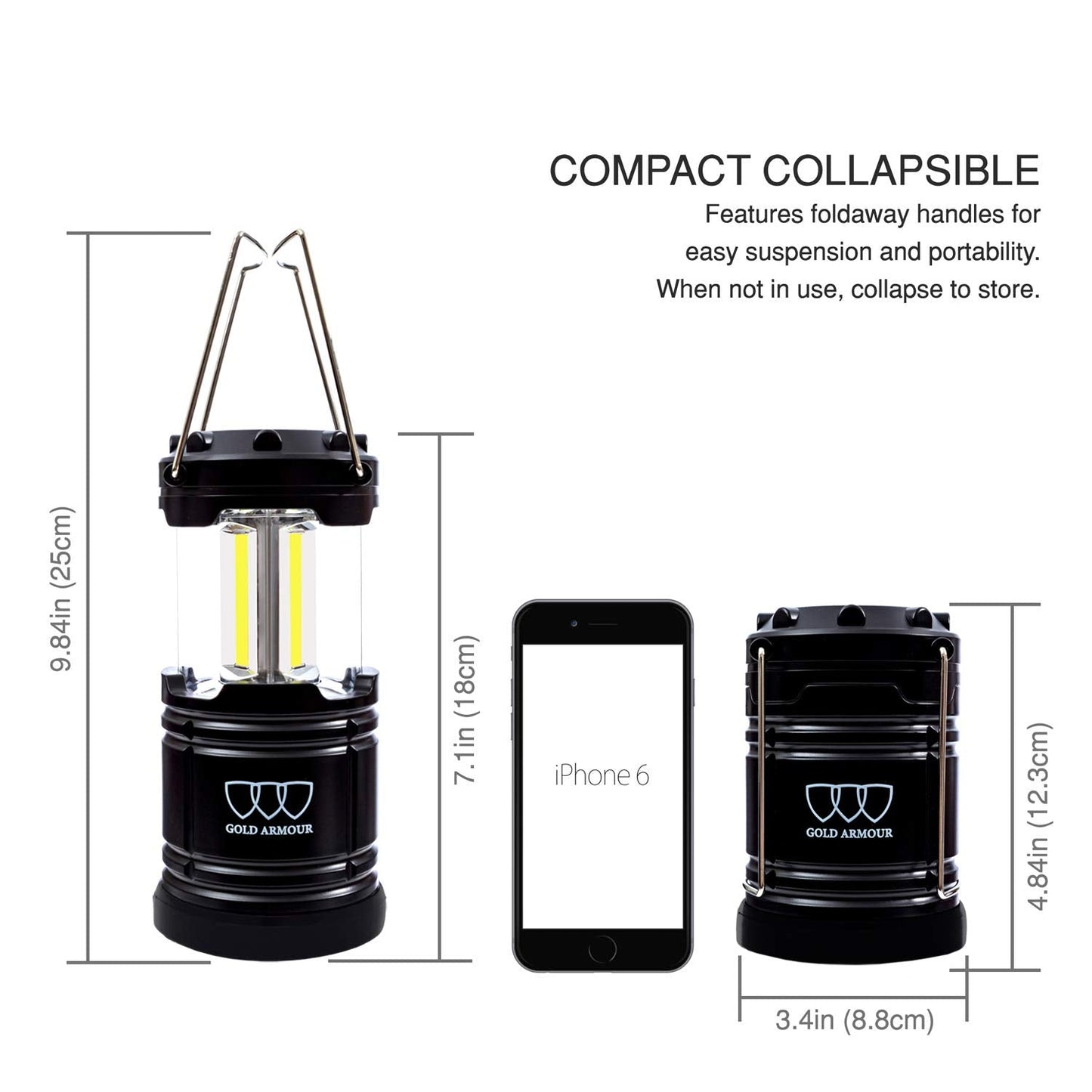 Gold Armour Camping Lantern, Battery Powered LED Lanterns, Survival Kits for Power Outages, Hurricane, Emergency, Portable Camping Essentials (4Pack Black)