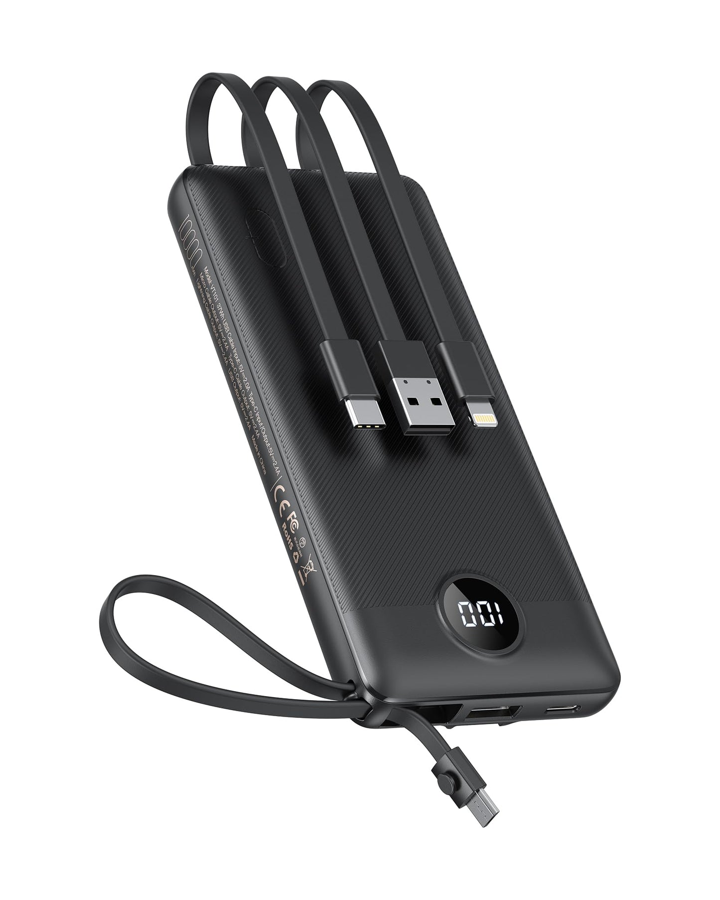 VEEKTOMX Portable Charger Built-in Cables,10000mAh Power Bank for iPhone,Fast Charge USB C Battery Pack Travel Essentials Powerbank Compatible with iPhone 17/16/15/14, Samsung S25/24, Android, etc