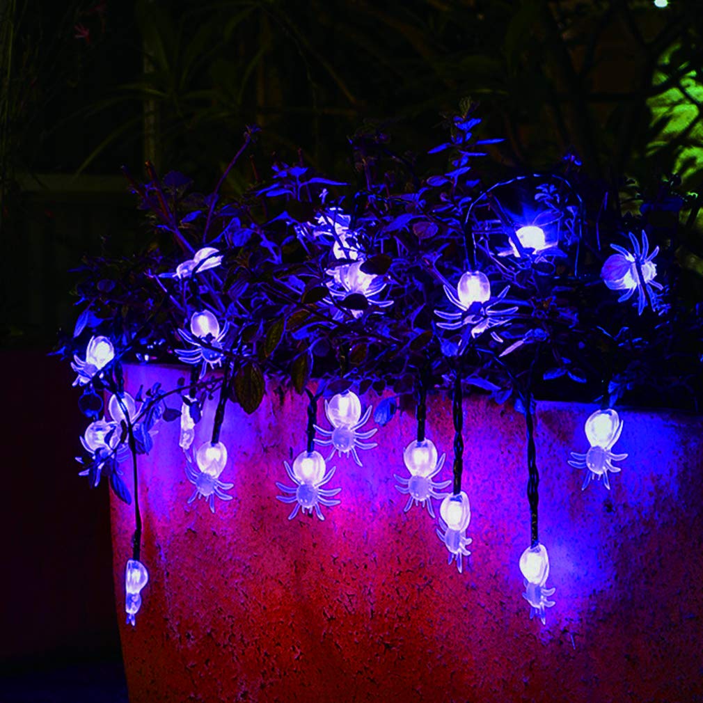 Qunlight Halloween Solar Lights, 2Pack 30 LED 20ft Purple Spider String Light with 8 Modes,Solar Power Waterproof Fairy Lights for Halloween Party,House,Garden,Yard Decoration Indoor Outdoor