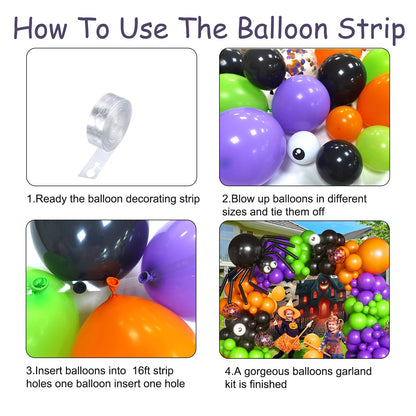 116Pcs Halloween Balloons Black Orange Purple Green Latex Balloons Eye Balloons with BOO Foil Balloon for Halloween Party Decorations
