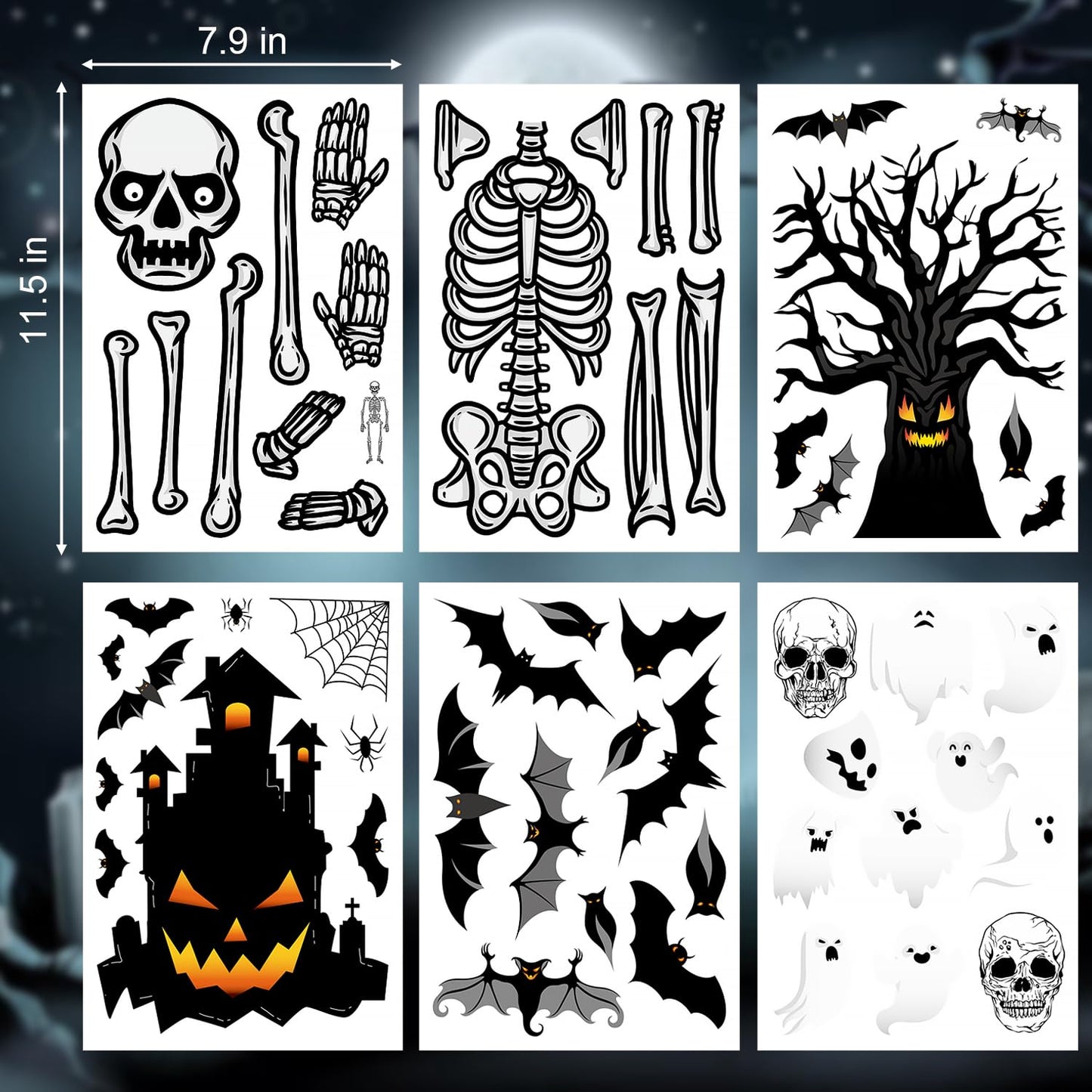 Suponar Halloween Window Clings and Decals for Glass, Home Party Decorations, 6 Sheets