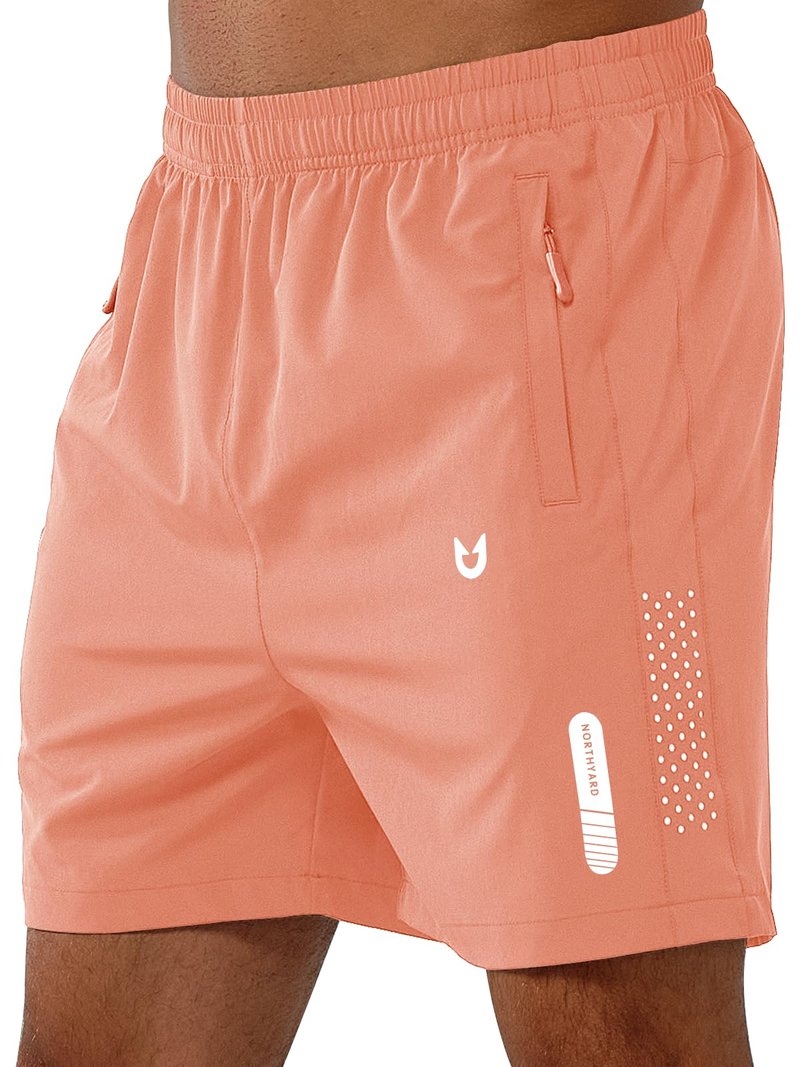 NORTHYARD Men's Athletic Running Shorts Gym Workout 7"/9"/5" Quick Dry Lightweight Sports Basketball Tennis 3 Zipper Pockets PINKORANGE-5inch 2XL
