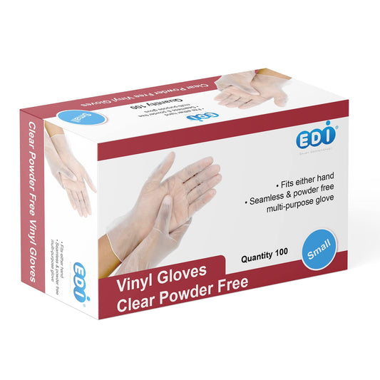 EDI Disposable Vinyl Gloves (Clear) - Powder-Free, Latex-Free (100, X-Large)