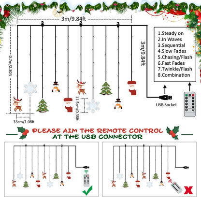 BLOOMWIN Window Lights Christmas Decor - 9.8ft LED Xmas Window Lights Indoor Curtain String Lights - 3D Hanging Christmas Novelty Decorations Bay Window Bedroom Snowflakes Snowman