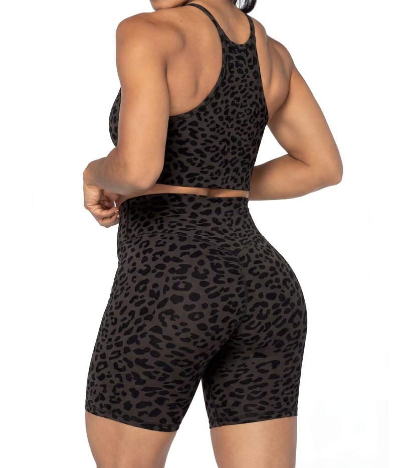 Sunzel 8" Waist Biker Shorts for Women No Front Seam Soft Yoga Workout Gym Bike Shorts Tummy Control Squat Proof Leopard Seal Brown Small
