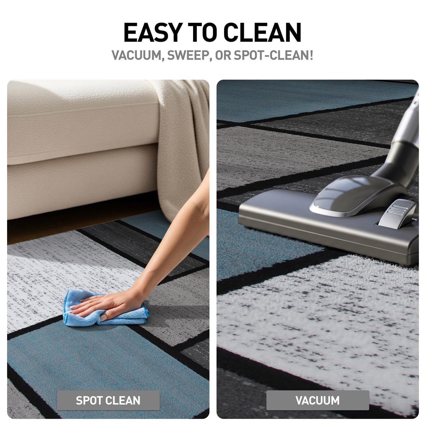 Rugshop Modern Geometric Boxes Blue Area Rug, Non-Shedding Carpet for Bedroom, Office, or Small Living Room, 4' x 6'
