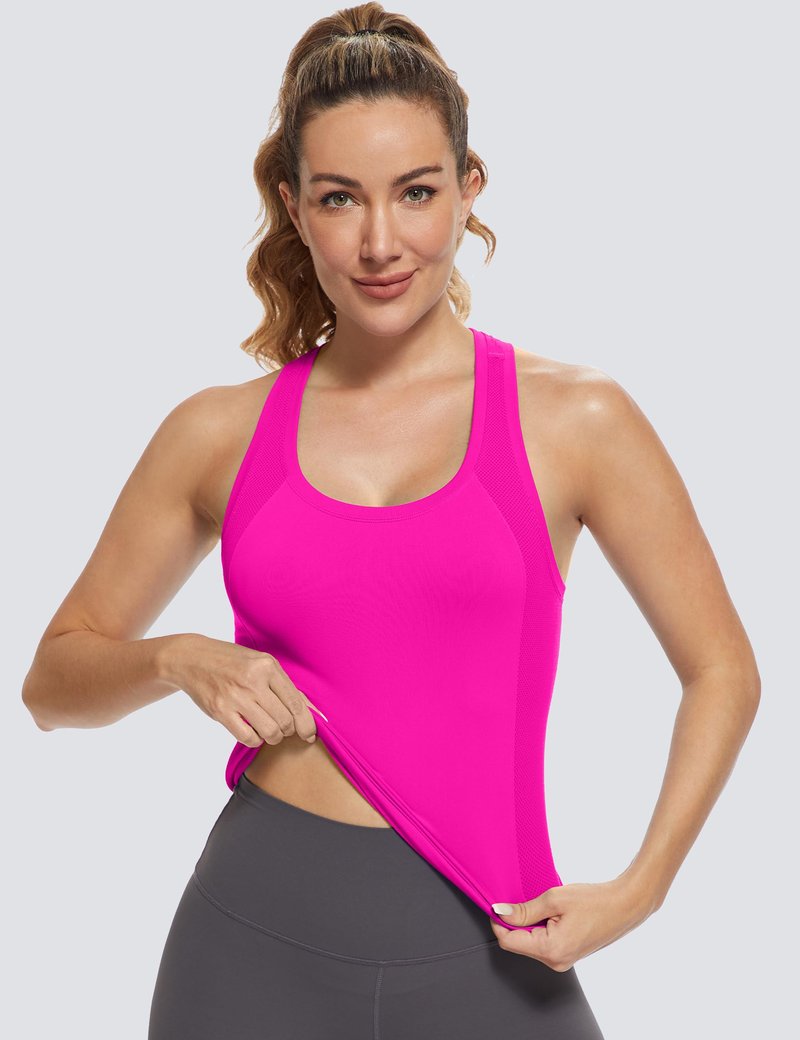 MathCat Workout Tops for Women Racerback Tank Tops Seamless Running Tank Tops Muscle Tank Hot Pink