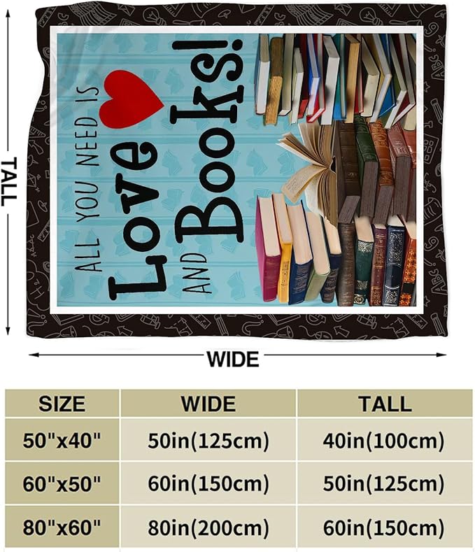 Book Blanket Decor Gifts for Book Lover, Flannel Fleece Fuzzy Reading Throw Blanket, Soft Warm Cozy Plush Books Blankets for Bed Couch Living Room Stuff Decoration for Kids Adult 50"x40"