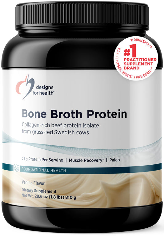 Designs for Health Bone Broth Protein Powder – 21g Grass-Fed, Collagen-Rich Beef Protein Isolate – Vanilla, Paleo, Non-GMO, Dairy-Free (30 Servings / 810g)