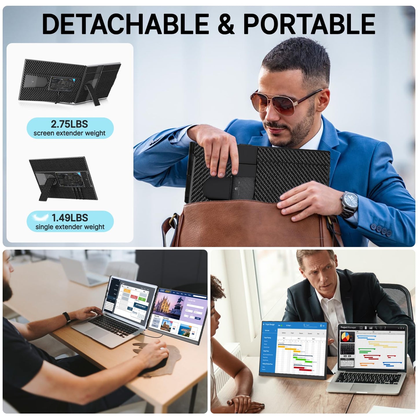 Redalf Laptop Screen Extender, 15.6" FHD 1080P Portable Monitor for Laptop, Detachable and Plug-Play Travel Monitor for 13-17.3" Laptops,Compatible for Mac/Wins/Dex/Chrome