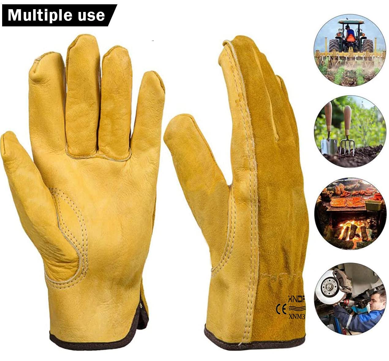 Xndryan 2 Pairs Gardening Gloves for Men Women, Heavy Duty Gardening Gloves Thorn Proof Garden Gloves Leather Work Gloves for Yard, Garden, Mechanic, Welding(XL)