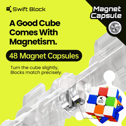 Swift Block 355S 3x3 Magnetic Speed Cube, Professional Magic Cube with 48 Magnets Fast Smooth Turning, Adjustable Elasticity Solid Durable & Stickerless for Kids and Adult