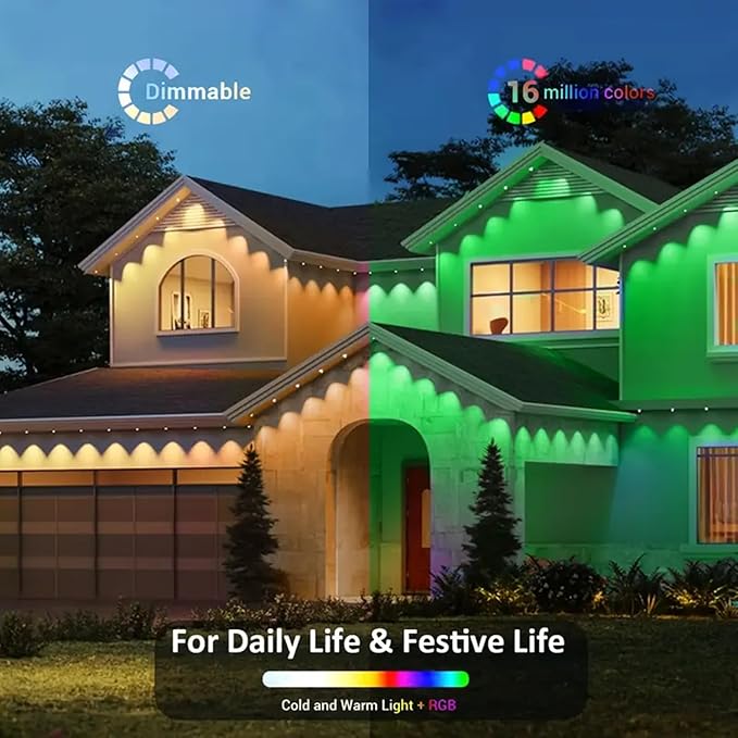140FT Permanent Outdoor RGB Lights - IP67 Waterproof with Smart App Control Remote, DIY Scene Modes, Music Synchronization, Eaves Lights for Garden Decor, Deck, Party, Party,Roof